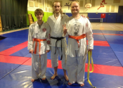 Nicolas & Lindsay orange belt exam. Well done - Dec. 10, 2022. Token Dojo, Beaconsfield Rec. center.