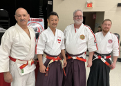 L-R: G. Manoli, M. Kudaka, P. Nadeau, K. Pelletier. Mirabel Koshiki Karate Cup, March 23, 2024