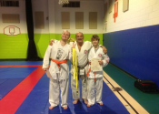 Nicolas & Lindsay orange belt exam. Well done - Dec. 10, 2022. Token Dojo, Beaconsfield Rec. center.