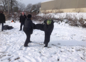 Karate training outside in our beautiful, snowy wonderland. A different world when wearing boots, gloves and trying to grapple, punch and kick. A good experience was had by all participants. Beaconsfield Recreation center, Tokon Dojo - Kenkokan/Koshiki, Jiu-Jitsu, Nov. 19, 2022. www.manoli.ca