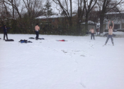 Karate training outside in our beautiful, snowy wonderland. A different world when wearing boots, gloves and trying to grapple, punch and kick. A good experience was had by all participants. Beaconsfield Recreation center, Tokon Dojo - Kenkokan/Koshiki, Jiu-Jitsu, Nov. 19, 2022. www.manoli.ca