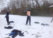 Karate training outside in our beautiful, snowy wonderland. A different world when wearing boots, gloves and trying to grapple, punch and kick. A good experience was had by all participants. Beaconsfield Recreation center, Tokon Dojo - Kenkokan/Koshiki, Jiu-Jitsu, Nov. 19, 2022. www.manoli.ca