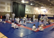 Training at the Beaconsfield Recreation Centre - Saturday parent/child bully-proofing & Karate class. Dec. 2017