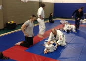 Bully-proofing and karate class for parents and children. Beaconsfield Recreation Centre. Dec. 2017. Beautiful to see all these hard working kids and parents. We develop an 'Attitude' based training backed by technical knowledge of what to do if bullied. Sensei Manoli guiding his young students. Parents learn and encourage the children in the class.