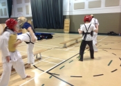 Saturday morning training at the Beaconsfield Recreation Centre - teen and adult karate and Jiu-Jitsu class. Feb. 2018