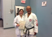 Coralie passes her yellow belt level. Bravo! May 24, 2018. Beaconsfield Recreation Centre.