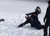 Grappling in the snow. Karate and JiuJitsu class outside today. We were blessed with beautiful weather. Beaconsfield Recreation Centre. Montreal, Canada. www.manoli.ca  November 2018