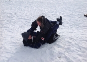 Not easy grappling in the snow with all that gear on. We were blessed with the beautiful Canadian weather. Beaconsfield Recreation Centre, Montreal, Qc. November 2018.