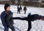 Side kick. Karate and JiuJitsu class outside. Beaconsfield Recreation Centre, Montreal, Qc. November 2018.