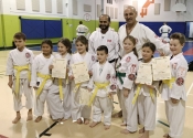 Our new yellow belts and green belt. Hard work pays off. Dec. 8, 2018. Beaconsfield Rec. Center.