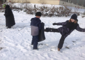 Karate & Jiu-Jitsu training outside in our beautiful, snowy wonderland. A different world when wearing boots, gloves and trying to grapple, punch and kick. A good experience was had by all participants. Beaconsfield Recreation center, Tokon Dojo - Kenkokan/Koshiki, Jiu-Jitsu, Nov. 19, 2022. www.manoli.ca