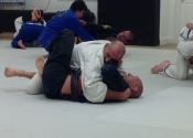 Holding on to dear life. Fighting the black belts is no easy feat. We are like minnows to these sharks. When you think you have the upper hand, you get tapped out from nowhere. They set the trap and you foolishly walk right into it. A humbling lesson. Palm Beach Gardens BJJ , Florida. Dec. 2018.