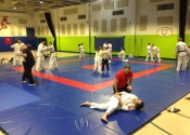 Takedown training at the Beaconsfield Recreation Center, Beaconsfield, Qc. Canada - Tokon Dojo, January 2020. Sensei Manoli, head instructor. Kenkokan-Koshiki / JiuJitsu / Bully-proofing