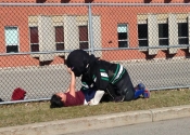 Collège Charlemagne, cours d'autodéfense à l'extérieur. Avril 2018