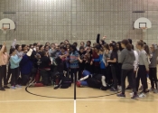 Crazy group photo - Villa Maria high school - girls empowerment day, 130 girls, Feb. 2017