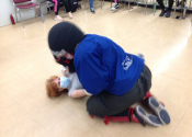 The look on her face - CLSC Pointes aux Trembles, a 7 week 'hands-on' course for these 16 ladies. What a force to reckon with. Empowerment through 'hands-on' attack simulations. Learn to swim by swimming. Hats off to them. www.manoli.ca, October, 2021