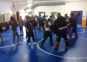 College de Montreal, 30 young warriors attended our "hands-on" no-nonsense, self-defence seminar. We were 4 instructors/simulators for this dynamic workshop which incorporated what to do if attacked standing and thrown to the ground. Job well done by all. Nov. 4, 2022. www.manoli.ca