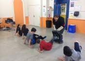 Collège de Montreal, hands-on, self-defence workshop for boys and girls. Secondary 1-5. Ground attacks. The legs and their devastating power. What determination, what attitude. Excellent work done by all. November 2018.