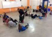 Collège de Montreal, hands-on, self-defence workshop for boys and girls. Secondary 1-5. Ground attacks. The legs and their devastating power. What determination, what attitude. Excellent work done by all. November 2018.