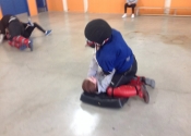 Collège de Montreal, hands-on, self-defence workshop for boys and girls. Secondary 1-5. Ground attacks. The legs and their devastating power. What determination, what attitude. Excellent work done by all. November 2018.