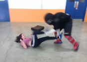 Collège de Montreal, hands-on, self-defence workshop for boys and girls. Secondary 1-5. Ground attacks. The legs and their devastating power. What determination, what attitude. Excellent work done by all. November 2018.