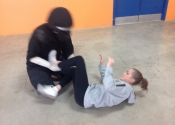 Collège de Montreal, hands-on, self-defence workshop for boys and girls. Secondary 1-5. Ground attacks. Hip escape to make room for the legs and their devastating power. . What determination, what attitude. Excellent work done by all. November 2018.