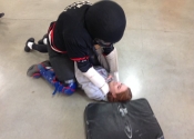 Collège de Montreal, hands-on, self-defence workshop for boys and girls. Secondary 1-5. Ground attacks. He mounts and chokes her. What determination, what attitude. Excellent work done by all. November 2018.
