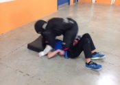 Collège de Montreal, hands-on, self-defence workshop for boys and girls. Secondary 1-5. Ground attacks, blindfolded. What determination, what attitude. Excellent work done by all. November 2018.