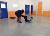 Collège de Montreal hands-on, self-defence workshop for boys and girls. Secondary 1-5. Ground attacks, blindfolded. What determination, what attitude. Excellent work done by all. November 2018.