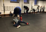 Blindfolded ground attack with a knife - students choice. Villa Maria high school. Hands-on Self defence course for teens (boys and girls). September - November 2018.