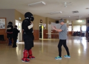Blind fold simulation. Women's group in Île Bizarre, Montreal, Qc. March 25, 2019. Empowering, hands-on attack simulations.