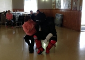 Date rape simulation. Women's group in Île Bizarre, Montreal, Qc. March 24, 2019. Empowering, hands-on attack simulations.