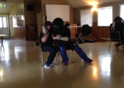 Date rape simulation. Women's group in Île Bizarre, Montreal, Qc. March 24, 2019. Empowering, hands-on attack simulations.