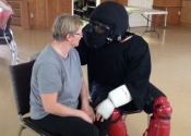 Date rape simulation. Women's group in Île Bizarre, Montreal, Qc. March 24, 2019. Empowering, hands-on attack simulations.