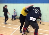 Sacred Heart School, mom and teens 'hands-on' attack simulations, self-defence workshop. April, 2019. These ladies were dynamite. Determined, focused and above all 'No! Means 'No!'  Bravo to all the participants and to those who organized it.