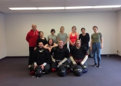 Air Canada, women's 'hands-on' attack simulation, self-defence workshop. DETERMINED & ENRAGED were these women.  No! Is a complete sentence. All women and teenagers should get a taste of these types of 'No-holds barred' self-defence courses in order to understand and feel the rage needed to fend off people who don't respect their No!