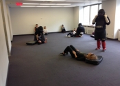 Air Canada, women's 'hands-on' attack simulation, self-defence workshop. DETERMINED & ENRAGED were these women.  No! Is a complete sentence. All women and teenagers should get a taste of these types of 'No-holds barred' self-defence courses in order to understand and feel the rage needed to fend off people who don't respect their No!