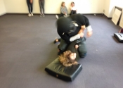 Air Canada, women's 'hands-on' attack simulation, self-defence workshop. DETERMINED & ENRAGED were these women.  No! Is a complete sentence. All women and teenagers should get a taste of these types of 'No-holds barred' self-defence courses in order to understand and feel the rage needed to fend off people who don't respect their No!