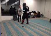 Morneau/Chepell 'hands-on', simulation oriented, women's self-defence workshop. Second group of wild, motivated and determined women. Downtown Montreal, Canada. Verbal harassment prior to being attacked. Oct. 2019