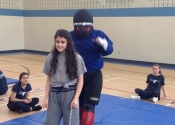 Marie Clarac high school for girls. Women's self-defence course. Approaching his victim. May, 2018
