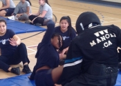 Marie Clarac, women's self-defence course. Thrown to the ground. May, 2018